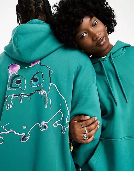 Weekday Unisex oversized graphic hoodie in green exclusive to ASOS - part of a set Cover