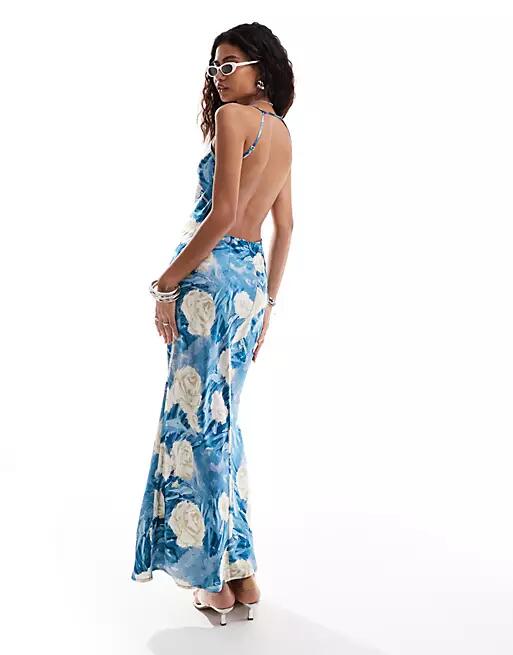 Emory Park bloom cowl neck satin maxi dress in teal blue Cover