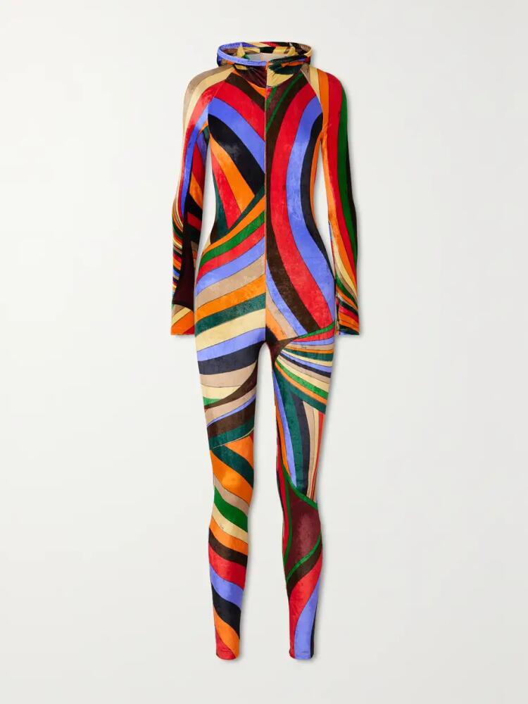 PUCCI - Hooded Printed Velvet Jumpsuit - Red Cover