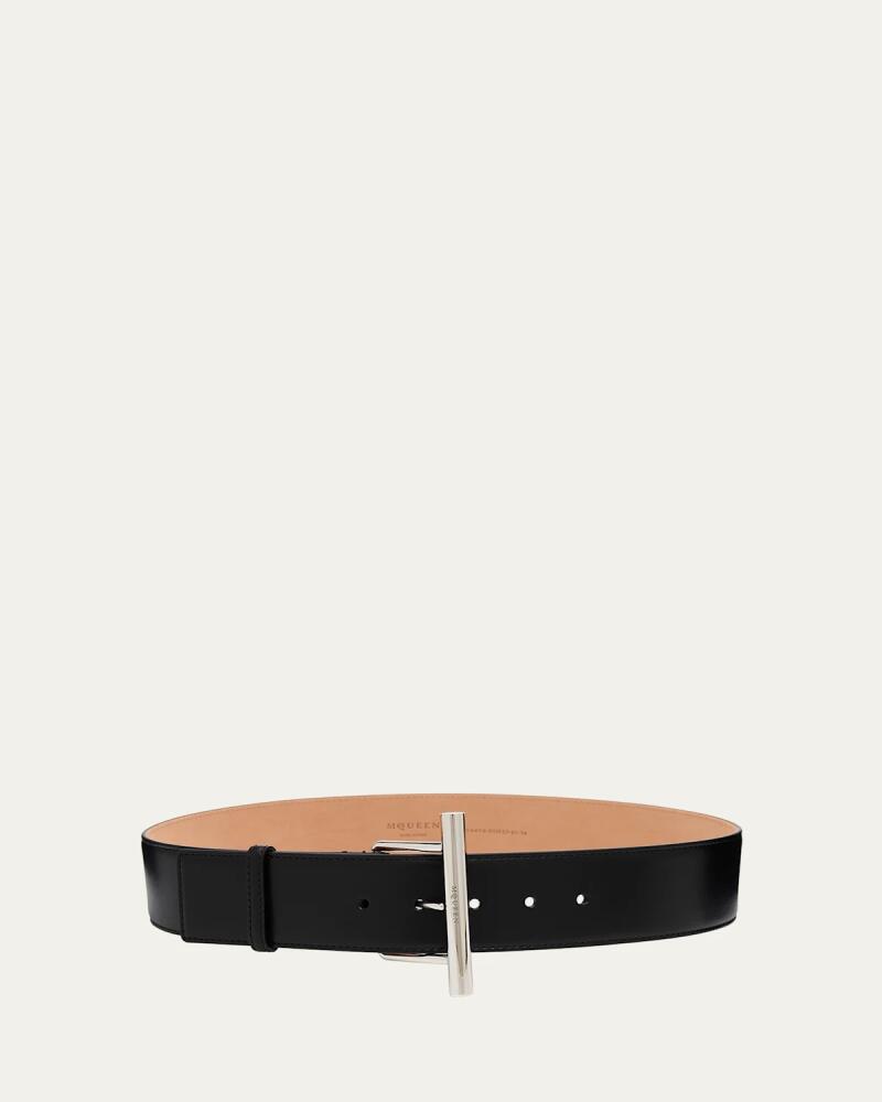 Alexander McQueen Silvertone Cross-Bar Leather Wide Sling Belt Cover