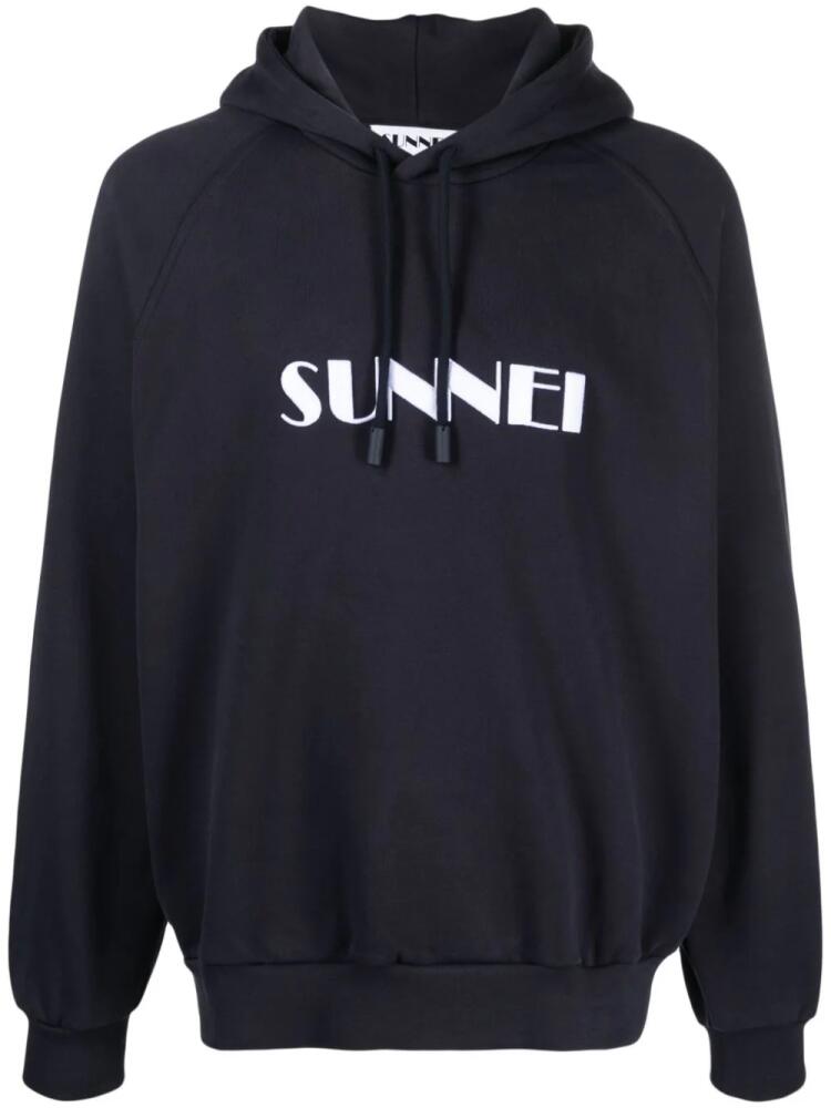 Sunnei logo-print organic-cotton hoodie - Blue Cover