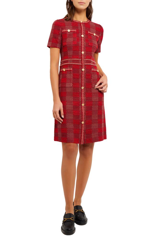 Misook Bold Plaid Knit Sheath Dress in Classic Red/mahogany/venetian Cover