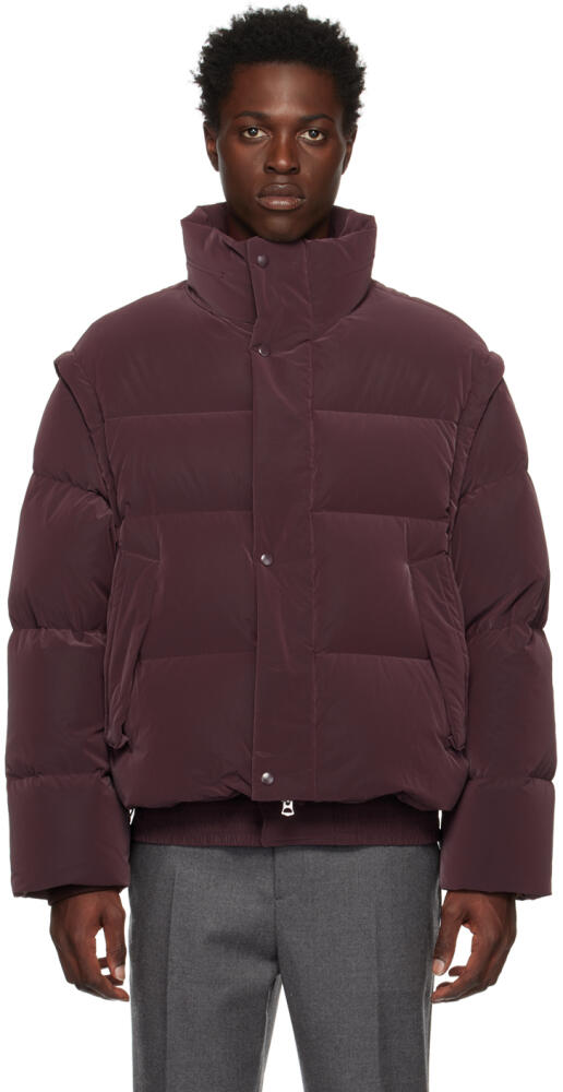 Solid Homme Burgundy Detachable Sleeves Down Jacket Cover