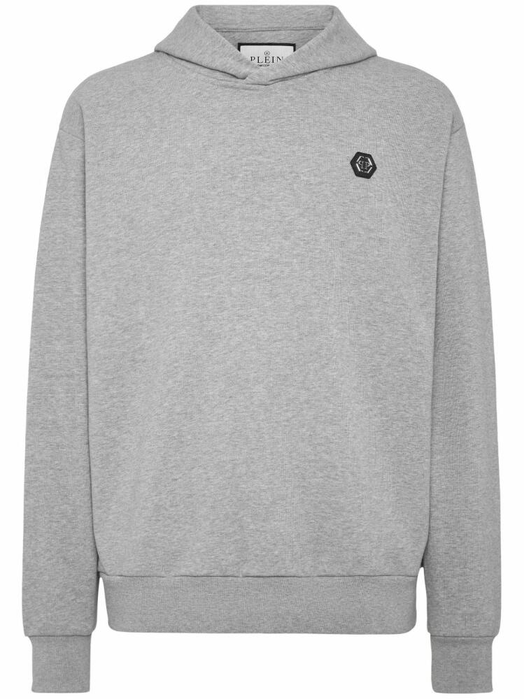 Philipp Plein logo-patch long-sleeve hoodie - Grey Cover