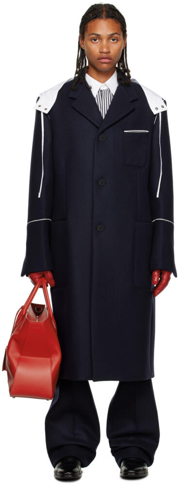 Ferragamo Navy Single-Breasted Coat Cover