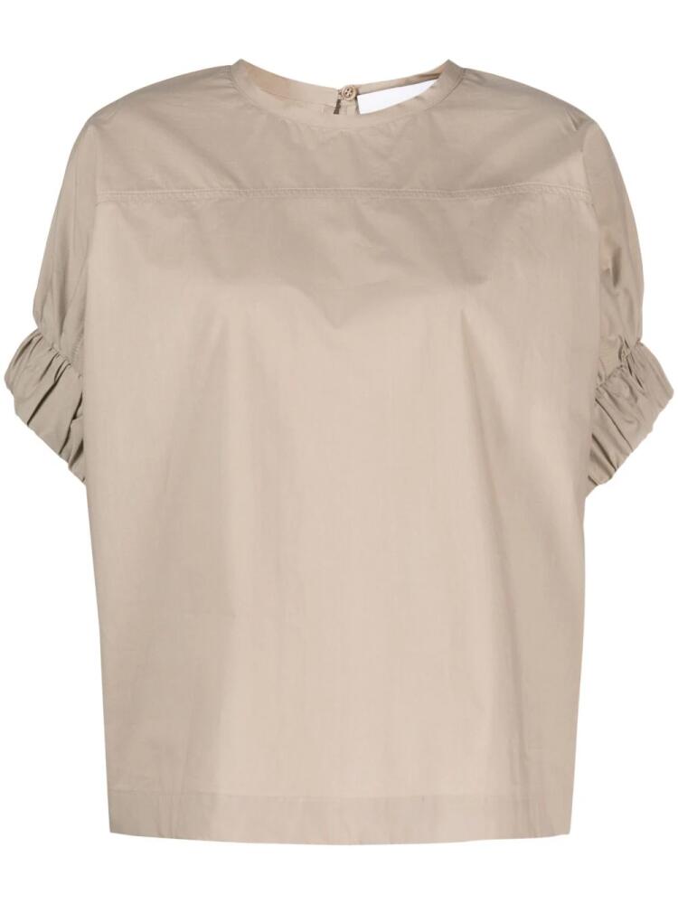 Nude ruched-sleeves cotton T-Shirt - Neutrals Cover