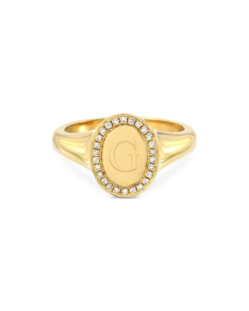 Zoe Lev 14K Yellow Gold Diamond Initial Signet Ring Cover