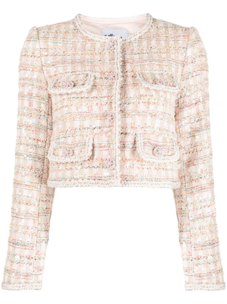 Self-Portrait cropped bouclé jacket - Pink Cover