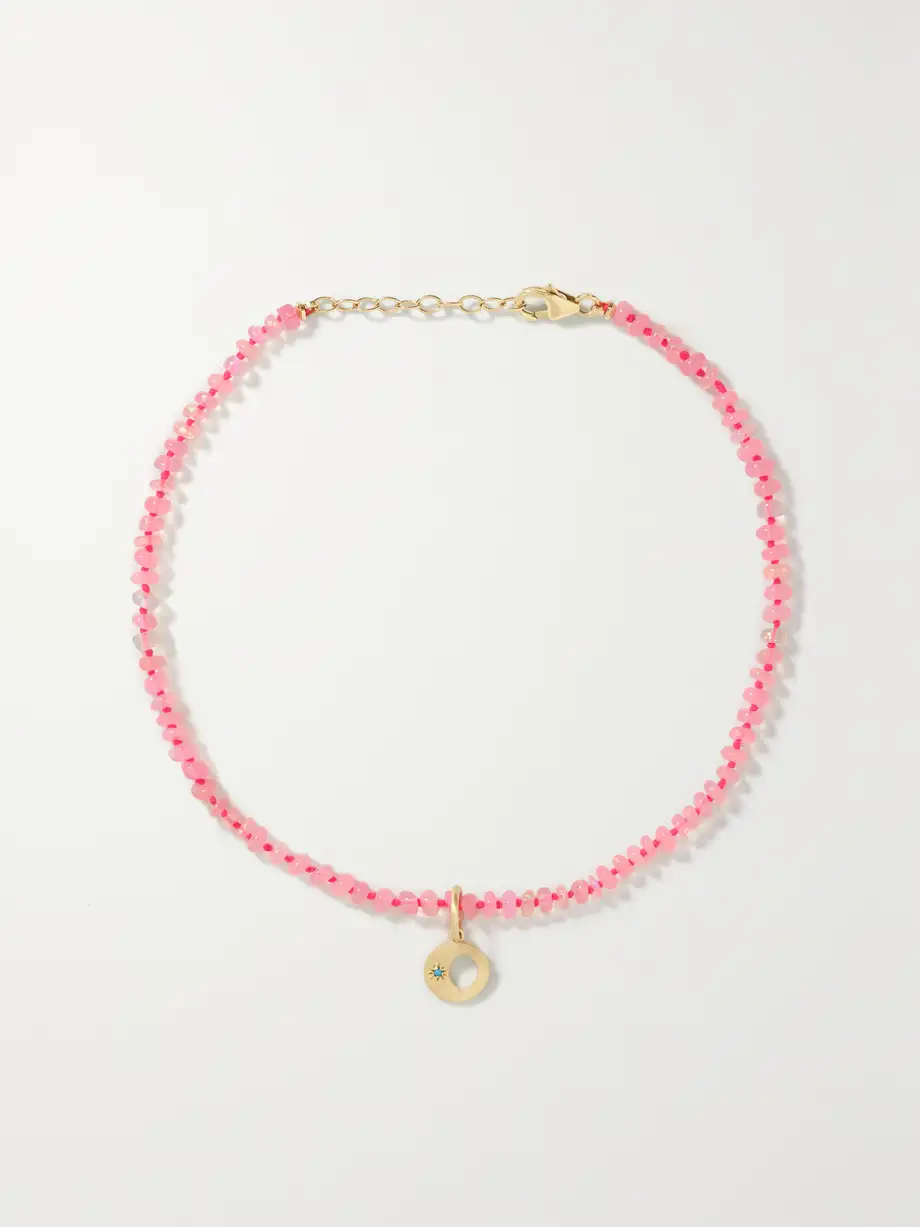 Andrea Fohrman - Mini Waning/ Waxing Gibbous 14-karat Gold, Opal And Turquoise Anklet - Pink Cover