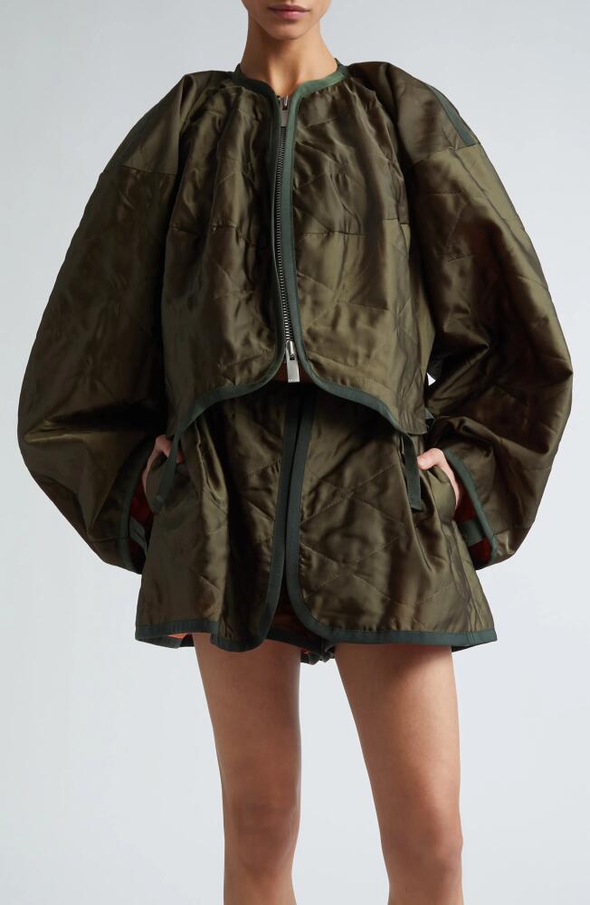 Sacai Quilted Blouson Sleeve Satin Jacket in Khaki Cover