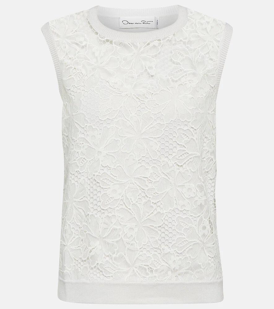 Oscar de la Renta Chantilly lace silk-blend tank top Cover