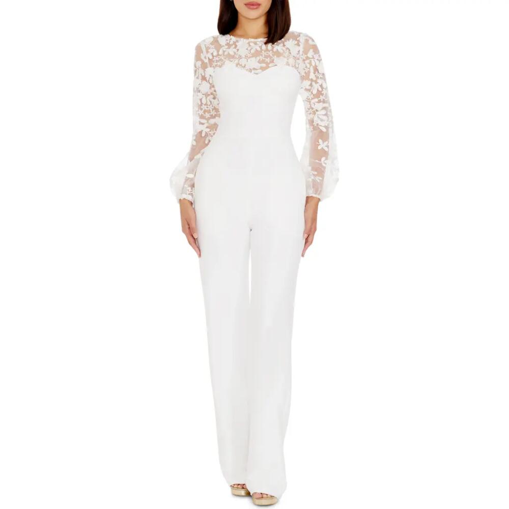 Dress the Population Mila Lace Long Sleeve Jumpsuit in White Cover