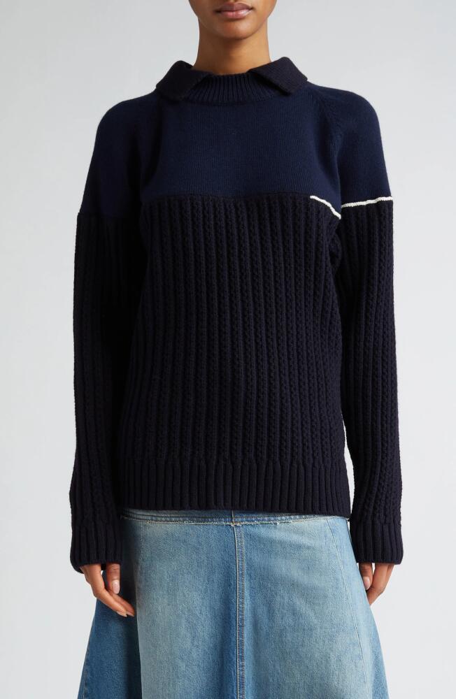 Victoria Beckham Collared Lambswool Mixed Stitch Sweater in Navy Cover