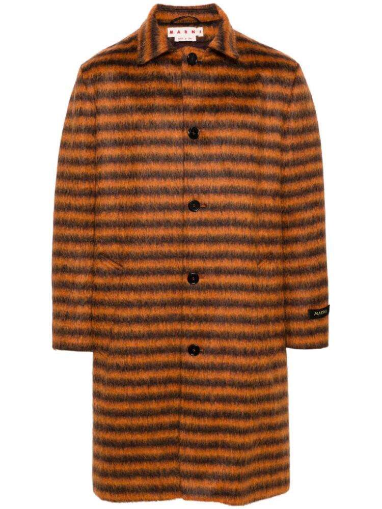 Marni logo-appliqué striped single-breasted coat - Orange Cover