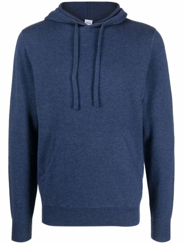 ASPESI front-pouch wool hoodie - Blue Cover