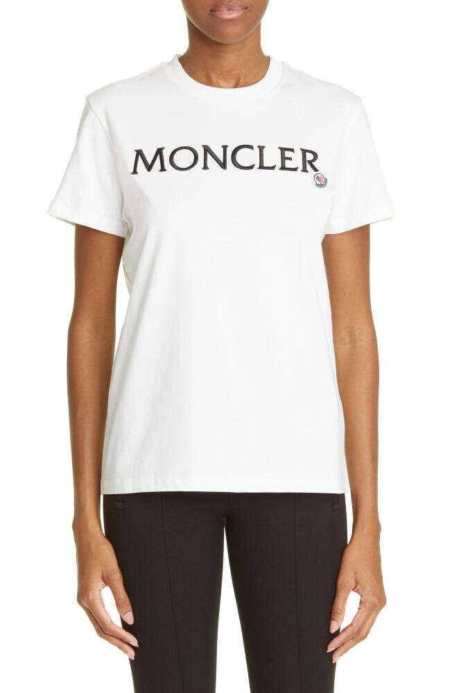 Moncler Logo Embroidered T-Shirt in White Cover