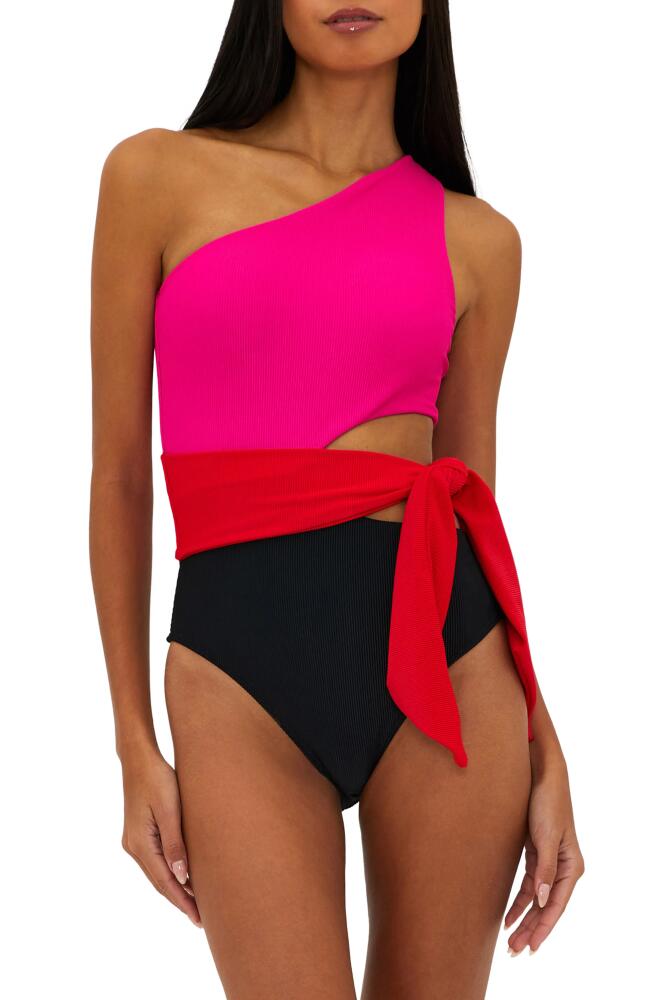 Beach Riot Carlie Cutout One-Shoulder Tie Waist One-Piece Swimsuit in Glacier Colorblock Cover