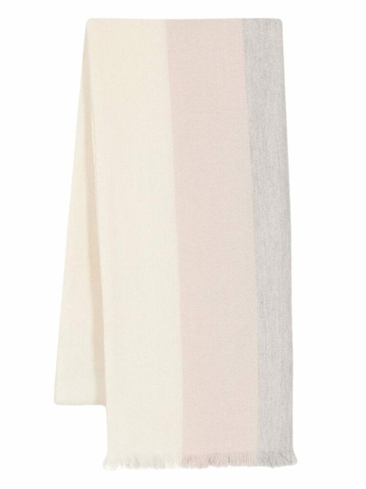 Eleventy stripe-pattern cashmere scarf - White Cover