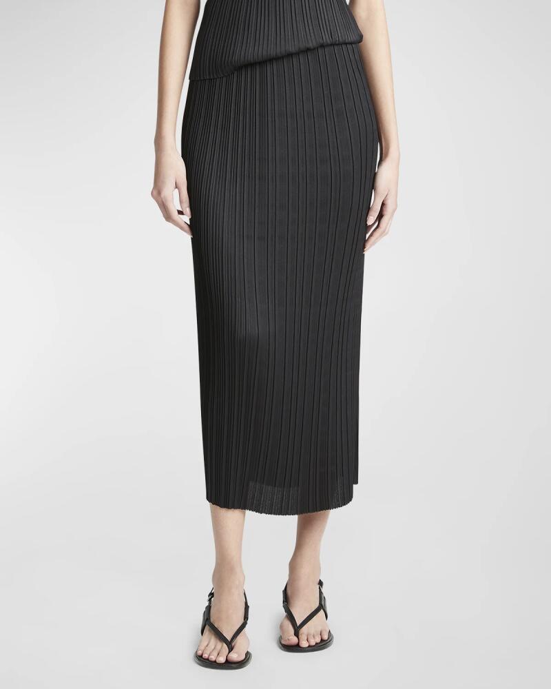 Vince Pleated Straight Pull-On Midi Skirt Cover