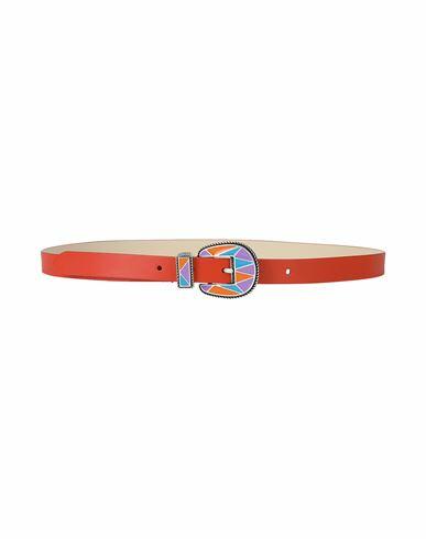 8 By Yoox Leather Enamel Buckle Belt Woman Belt Coral Calfskin, Rubber, Polyurethane Cover