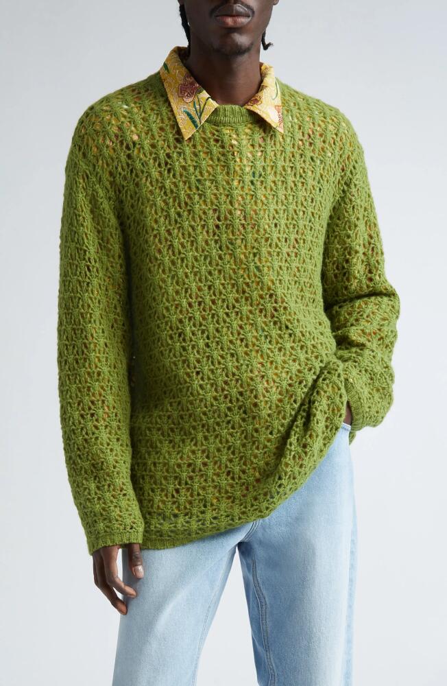 Séfr Aki Open Stitch Cashmere Crewneck Sweater in Green Cashmere Cover