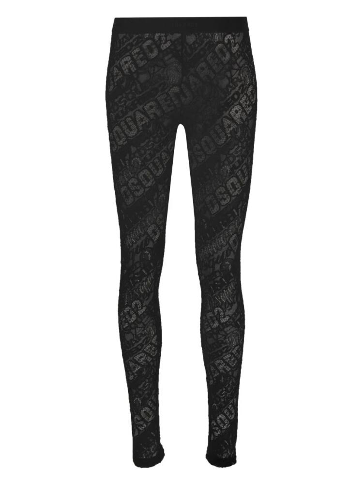 DSQUARED2 logo-embroidered lace leggings - Black Cover