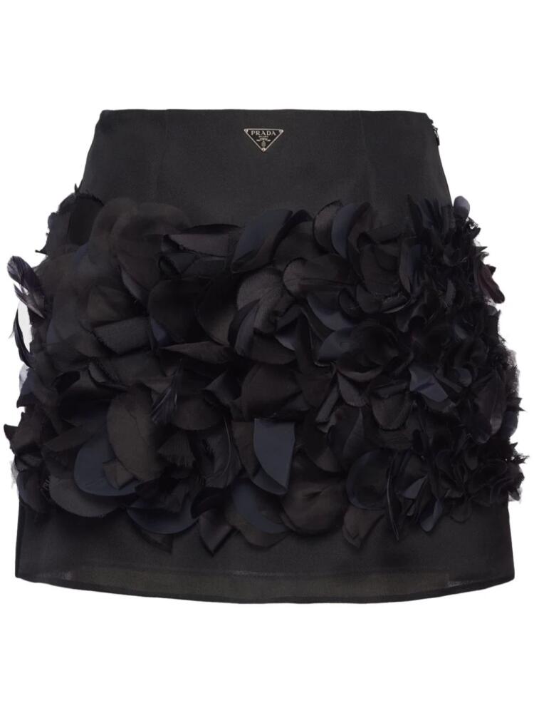 Prada feather-detail silk miniskirt - Black Cover