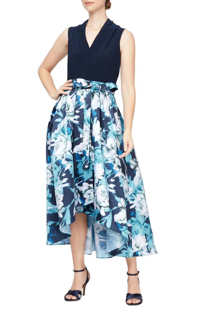 SL FASHIONS Floral High-Low Cocktail Dress in Navy Multi Cover