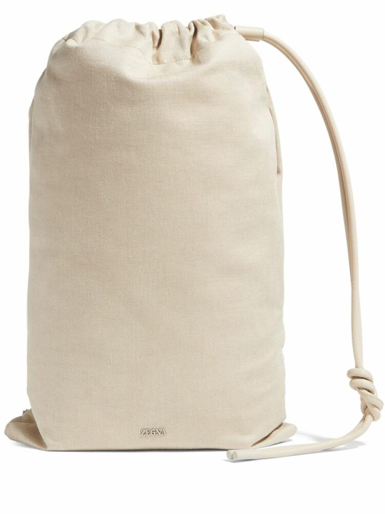 Zegna drawstring-fastening linen backpack - Neutrals Cover