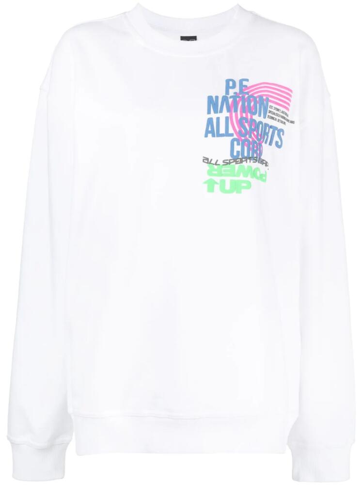 P.E Nation Power Up logo-print sweatshirt - White Cover