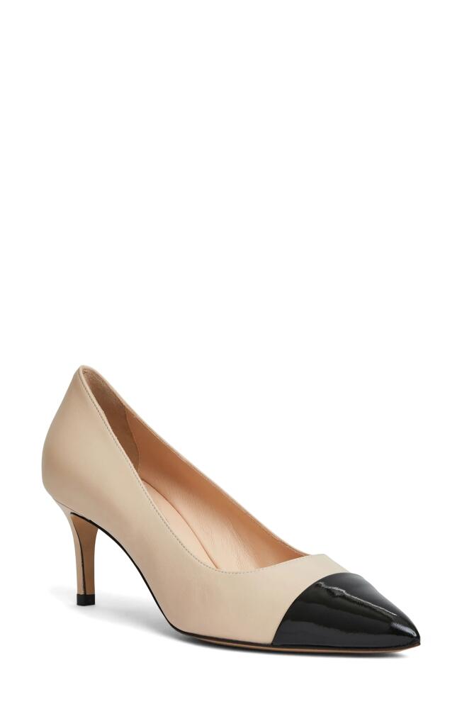 Bruno Magli Tara Pointed Toe Pump in Cream/Black Patent Cover