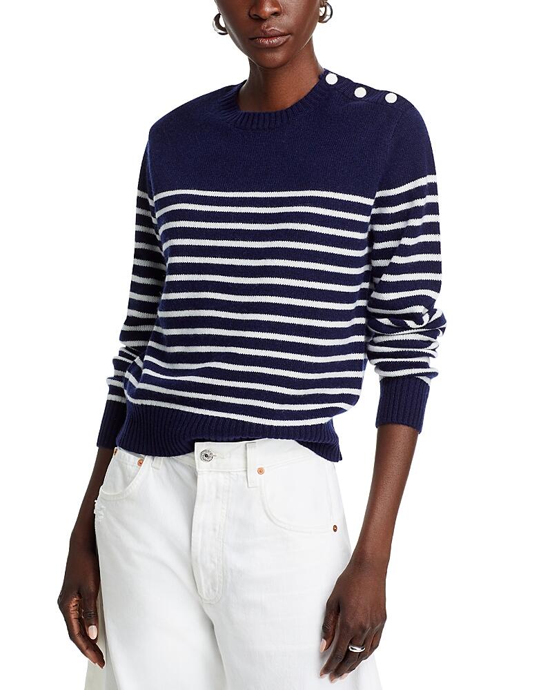 Aqua Cashmere Button Shoulder Striped Sweater - Exclusive Cover