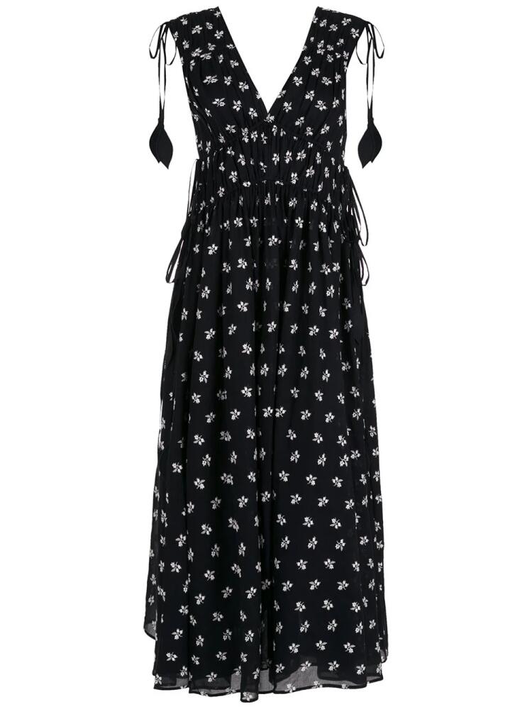 Tory Burch floral-print sleeveless smocked dress - Black Cover