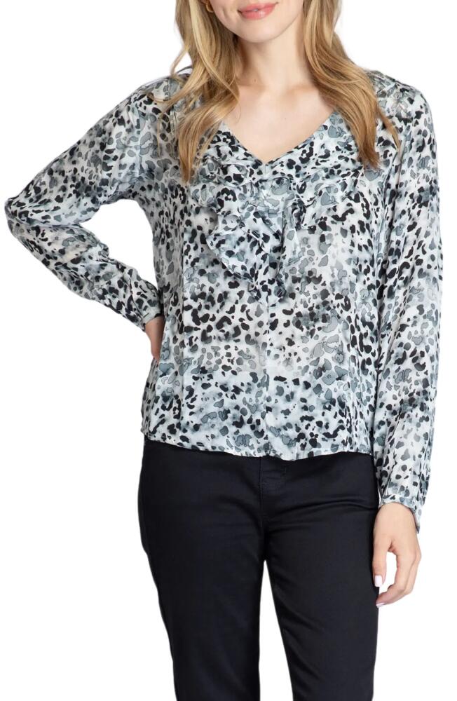 APNY Animal Print Ruffle V-Neck Chiffon Top in Black Multi Cover