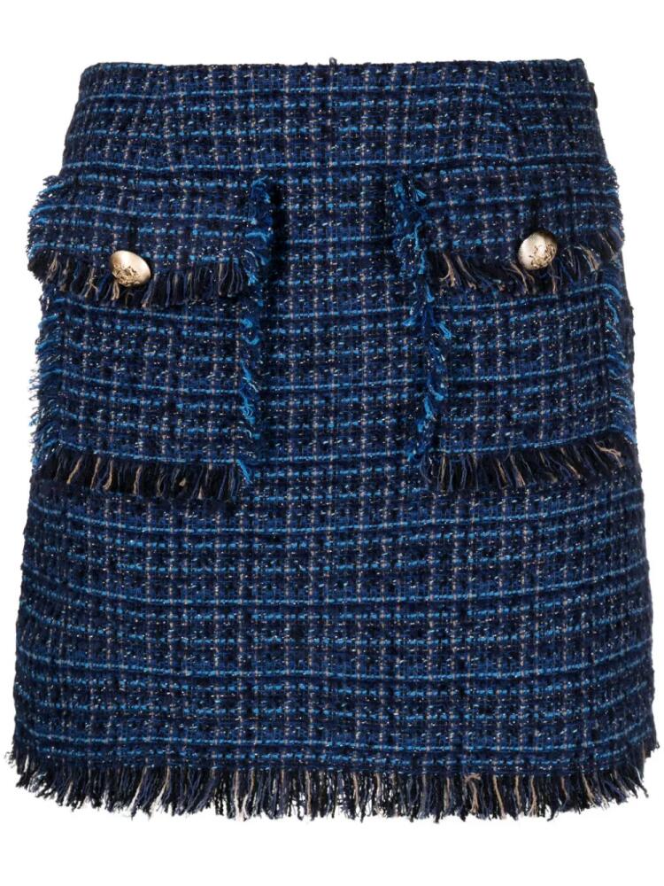 LIU JO frayed-edge bouclé miniskirt - Blue Cover