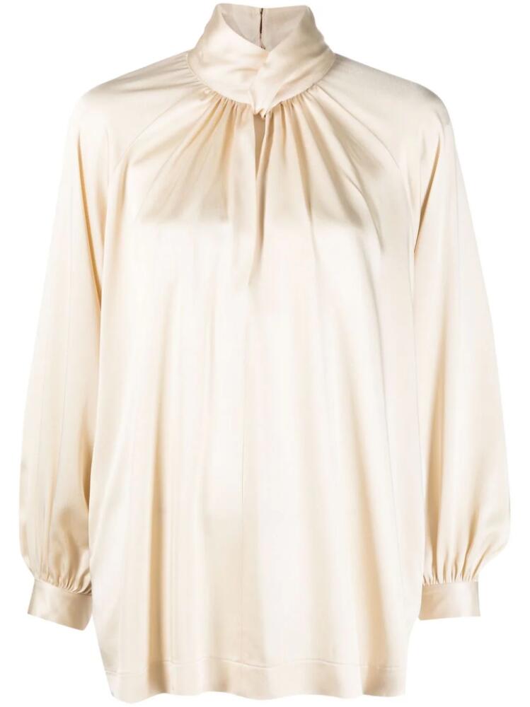 Semicouture twisted high-neck blouse - Neutrals Cover