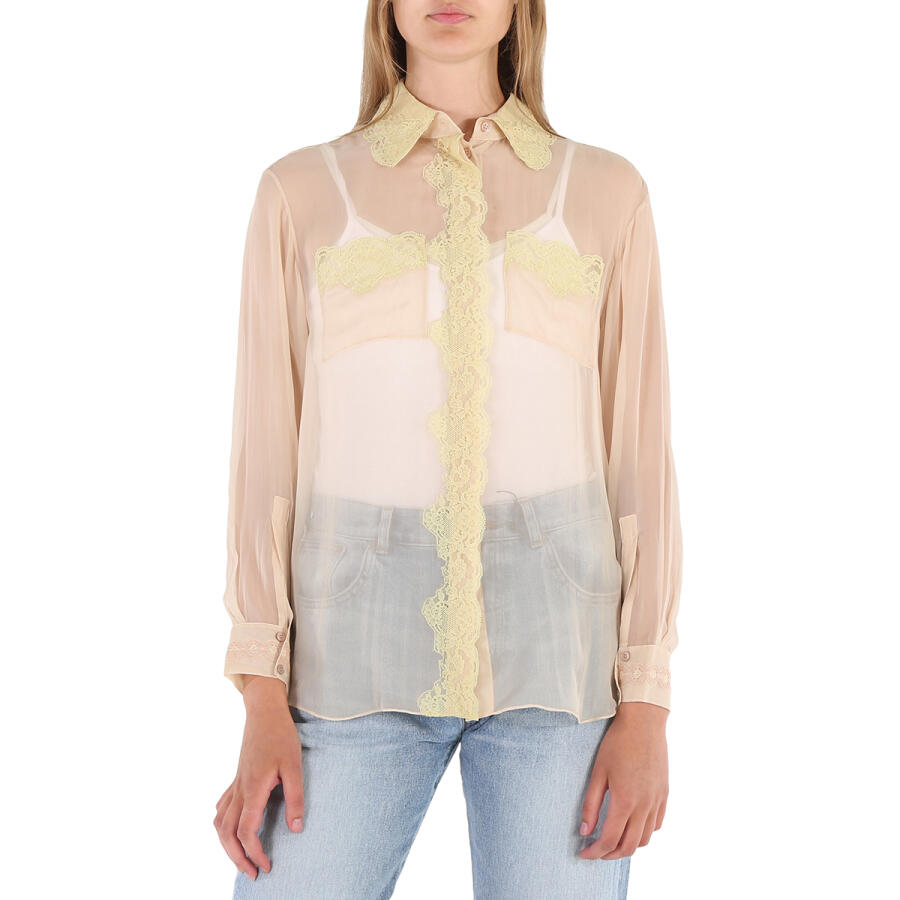 Burberry Ladies Soft Peach Shelly Silk Chiffon Oversized Shirt Cover