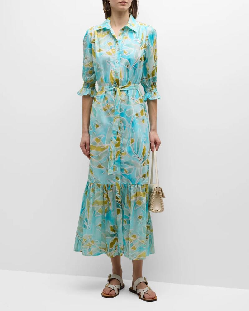 Finley Sienna Seaweed-Print Flounce Midi Shirtdress Cover