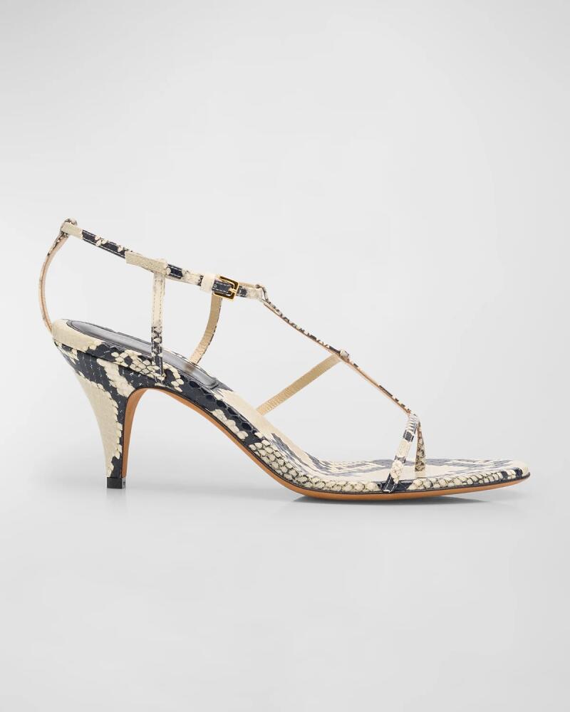 Khaite Python-Embossed Leather T-Strap Sandals Cover