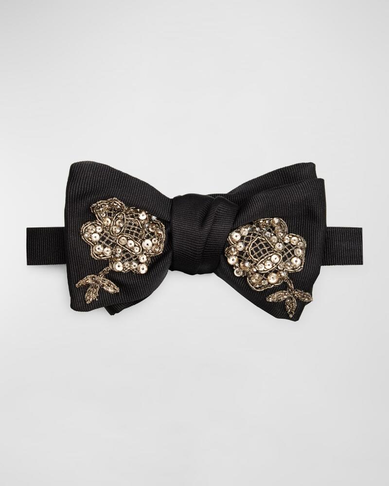 Alexander McQueen Men's Silver Lace Applique Bow Tie Cover