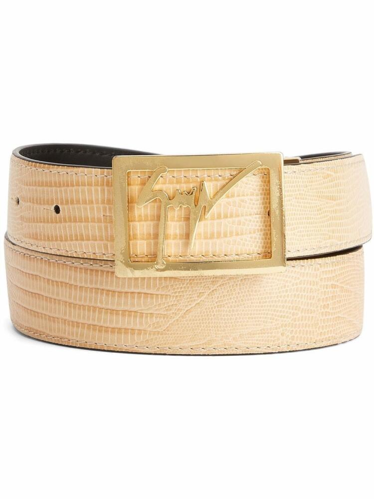 Giuseppe Zanotti lizard-effect logo-buckle belt - Neutrals Cover