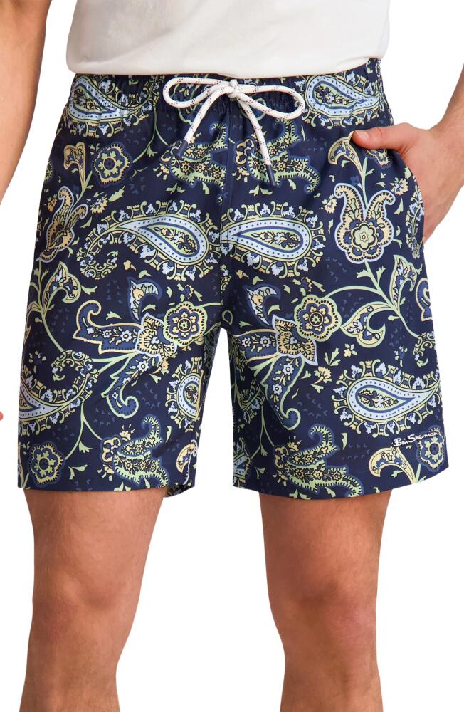 Ben Sherman Paisley Drawstring Swim Trunks in Navy Cover