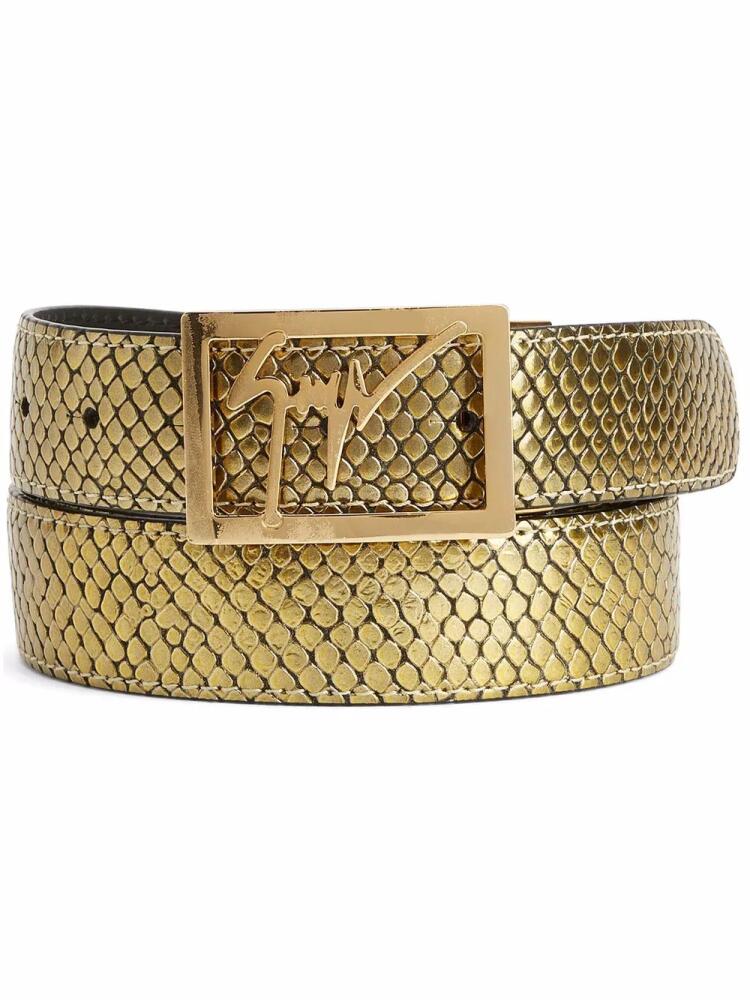 Giuseppe Zanotti snake-effect logo-buckle belt - Gold Cover