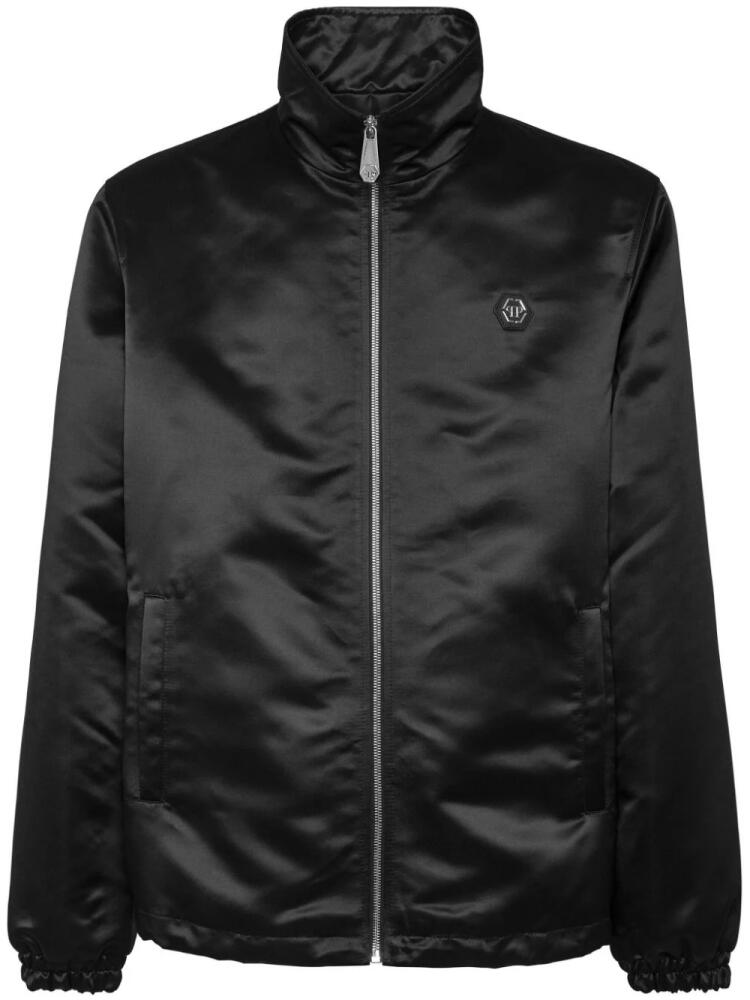 Philipp Plein logo-appliqué satin-finish windbreaker - Black Cover