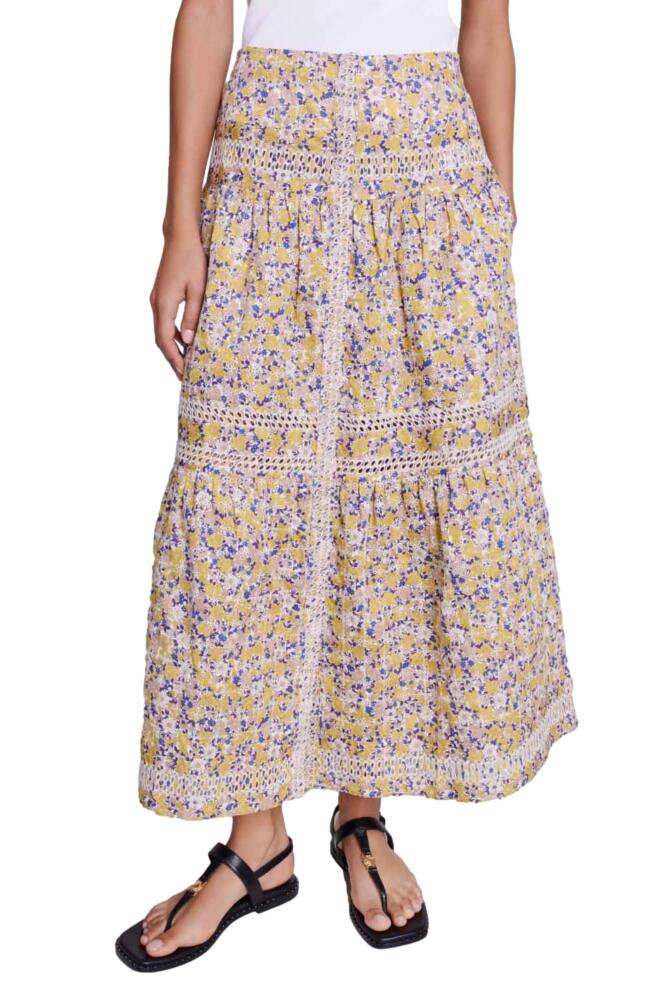 maje Floral Cotton Maxi Skirt in Print Embroided Flowers Beige Cover