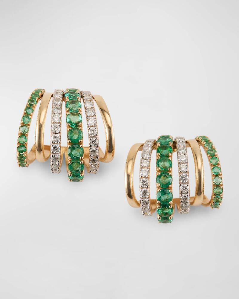 Siena Jewelry 14K Gold Multi-Emerald Diamond Huggie Earrings Cover