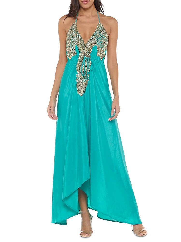 Ranee's Women's Embellished Halter Maxi Dress - Emerald Green Cover