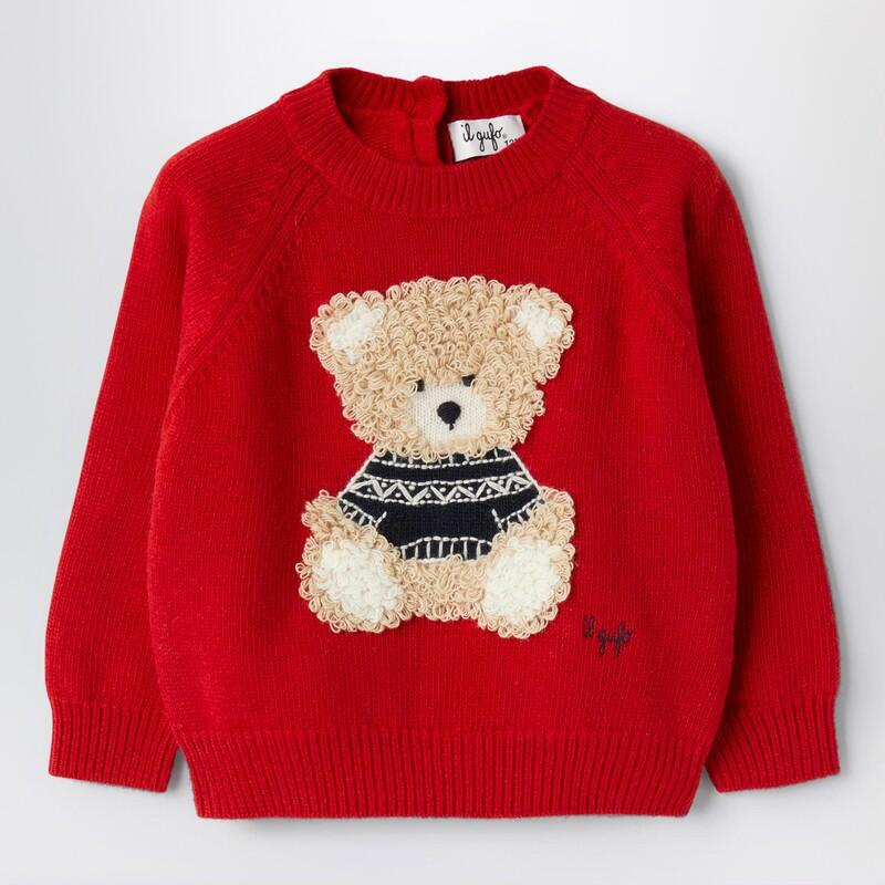 Il Gufo Red wool pullover with bear embroidery Cover