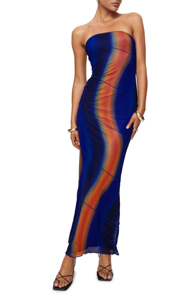 Princess Polly Luela Strapless Mesh Maxi Dress in Blue Multi Cover