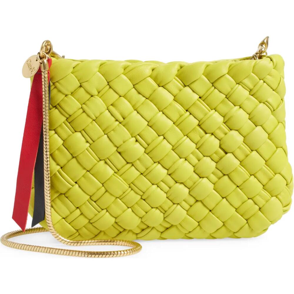 Clare V. Estelle Woven Leather Crossbody Bag in Chartreuse Puffy Woven Cover